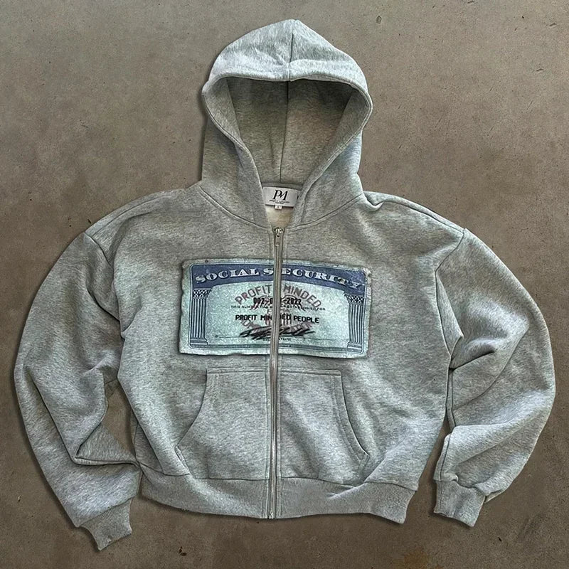 Y2K Printed Zip-Up Hoodie, Unisex Streetwear