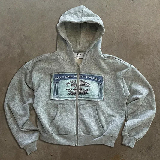 Y2K Printed Zip-Up Hoodie, Unisex Streetwear