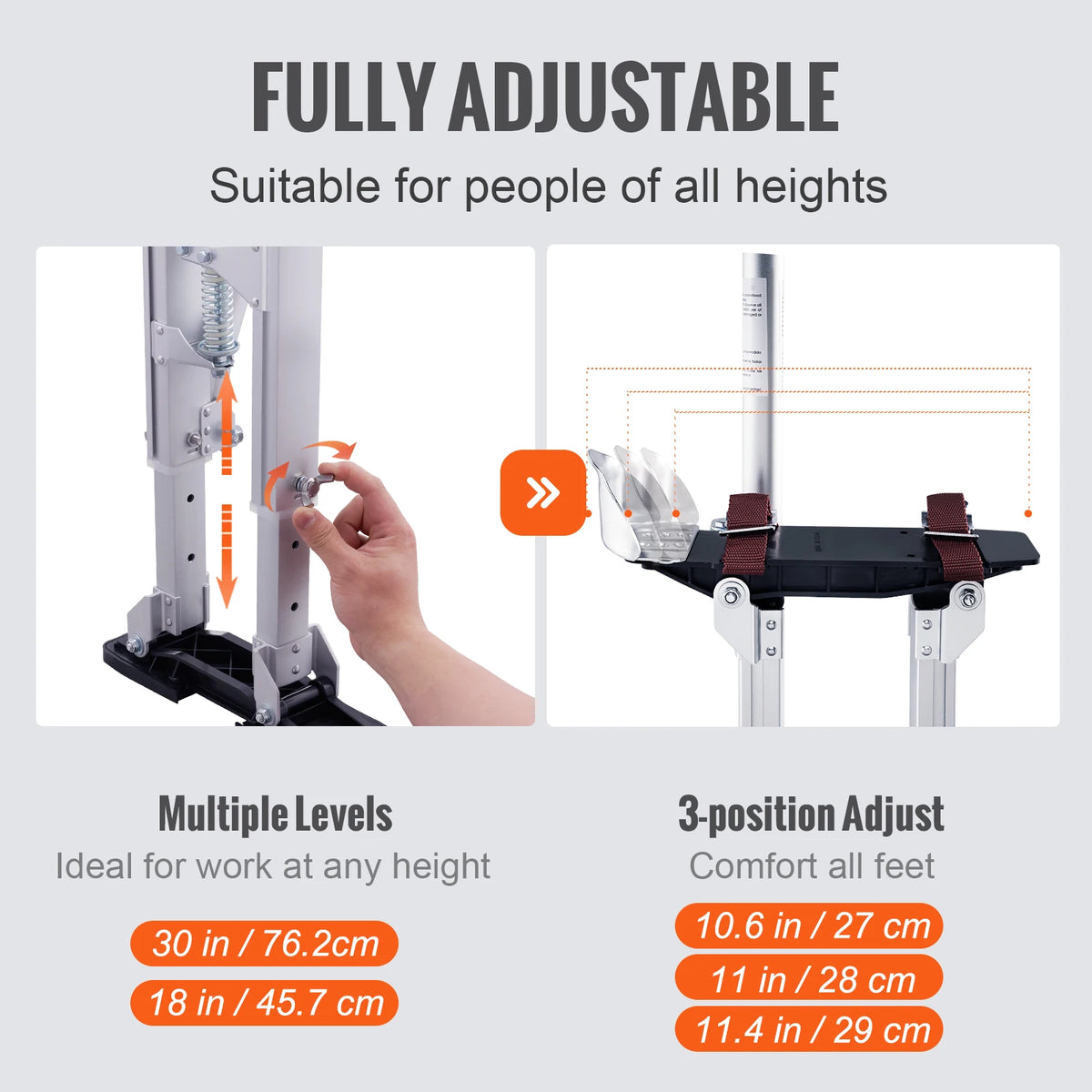 Adjustable Drywall Stilts 18-36in, Aluminium with Knee Pads