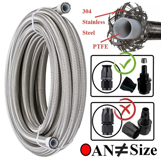 AN3-AN10 PTFE Stainless Steel Braided Racing Hose — Brake, Fuel & Oil Line