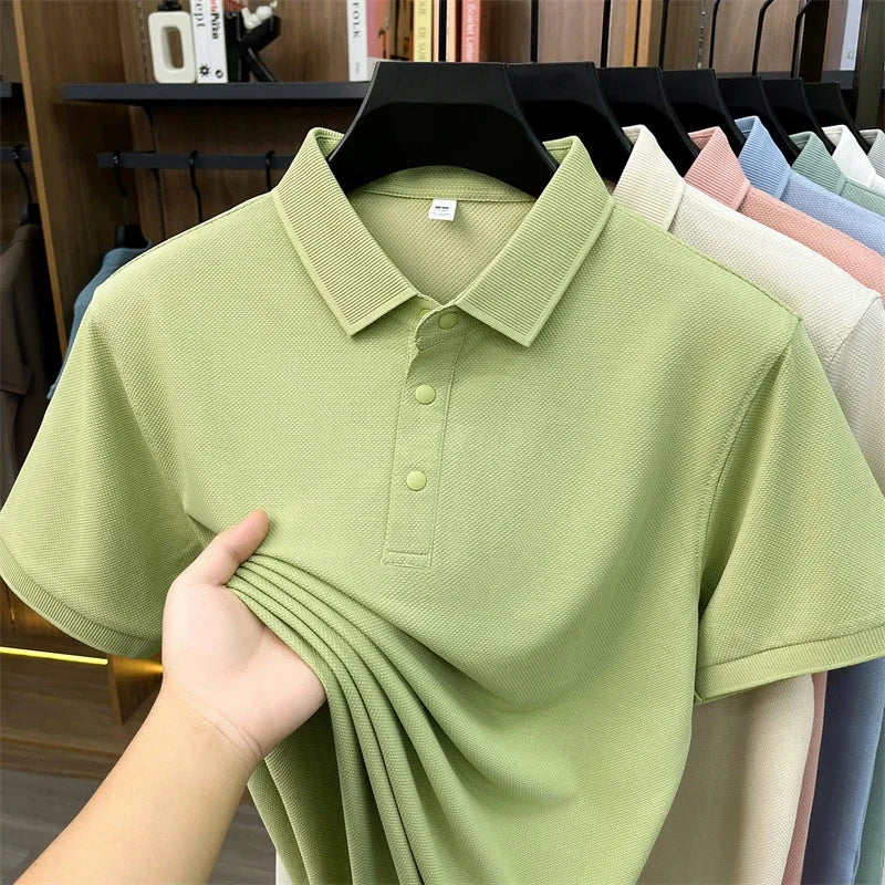 Men's All-Season Lapel Polo - Breathable, Comfortable Casual Top
