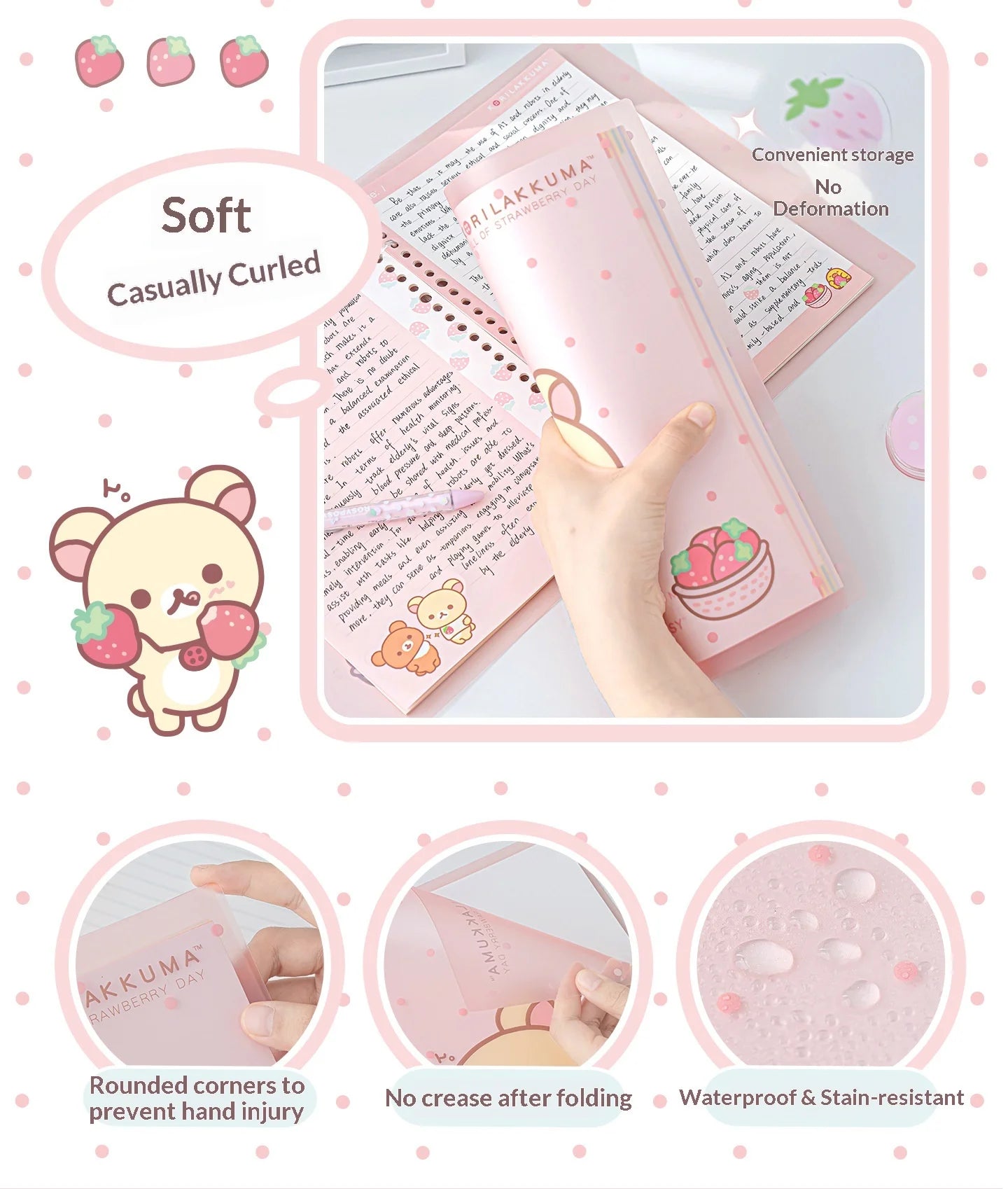 Rosyposy Korilakkuma Strawberry B5 Loose Leaf Notebook Soft Cover Cute Journal For Daily Study Writing Note Taking