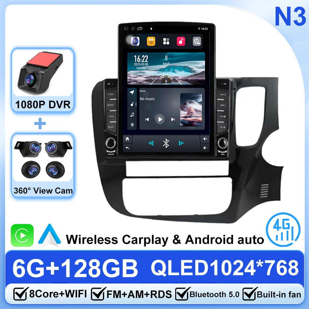 9.7 Android14 For Mitsubishi Outlander 3 XL RHD 2012-2025 Car Radio Car Multimedia Video Player 2Din Carplay Auto Stereo DVD CAM