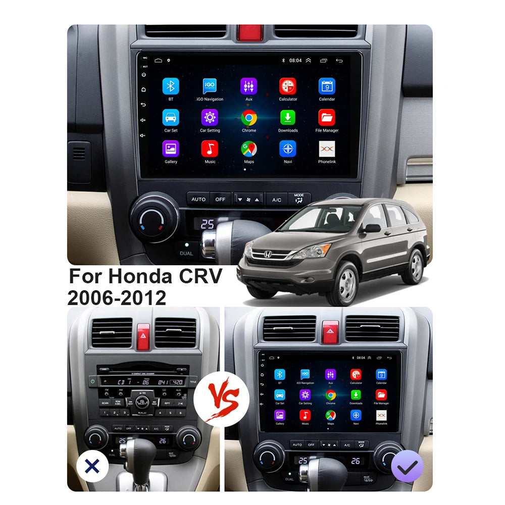Android 16 Car Radio For Honda CR-V 3 RE CRV 2007-2011 Multimedia Video Player 2 Din Navigation GPS Carplay DVD Head Unit