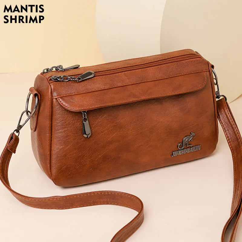 Women's Vintage Faux Leather Crossbody Bag - Zip Shoulder Purse