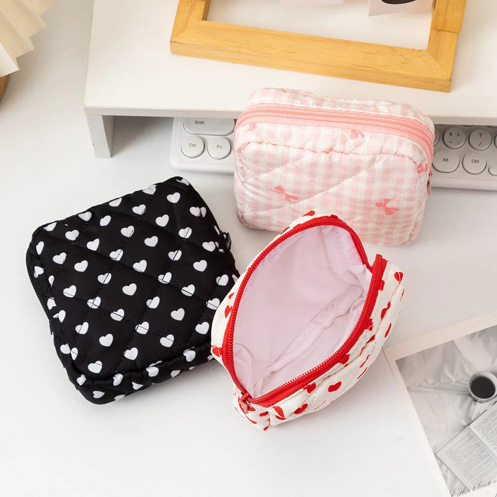 Cute Large Capacity Sanitary Napkin Storage Bags Cartoon Bow Portable Girls Physiological Period Tampon Organiser Bag Pouch