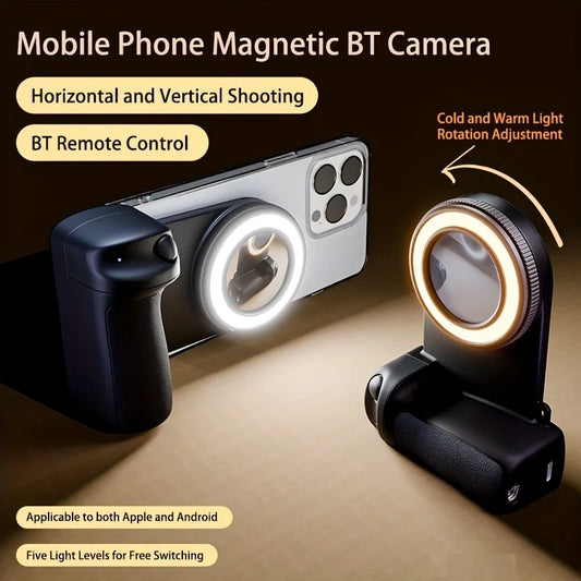 MagSafe Phone Camera Shutter Grip for iPhone 16 Android Bluetooth Selfie Stabilizer With Fill Light for Smartphone Photography