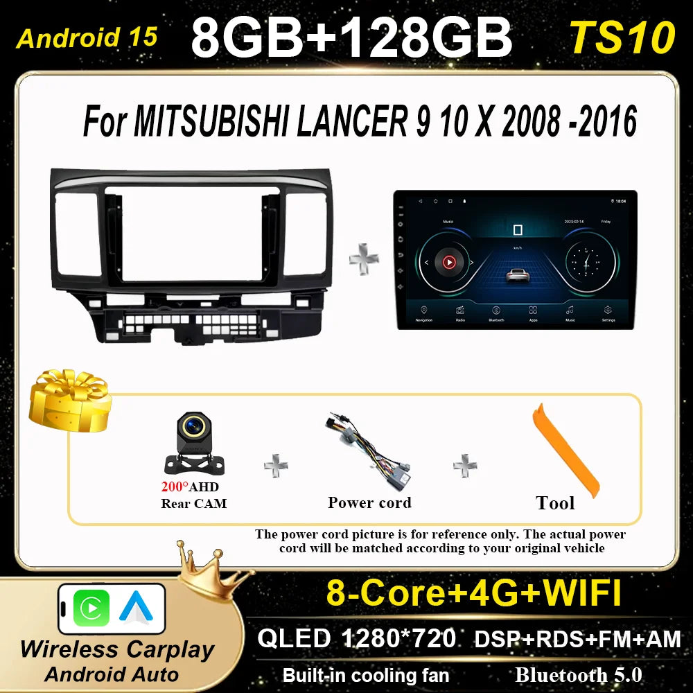 Android Car Stereo for Mitsubishi Lancer 9, 10 & X (2008–2016) — CarPlay, GPS, DSP, 4G+WiFi, 2-DIN