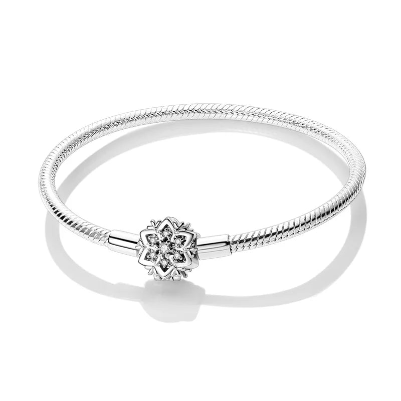 925 Sterling Silver Charm Bracelet – Star Moon Sun Four Leaf Clover Zircon | DIY Birthday Gift for Women (17-20cm)