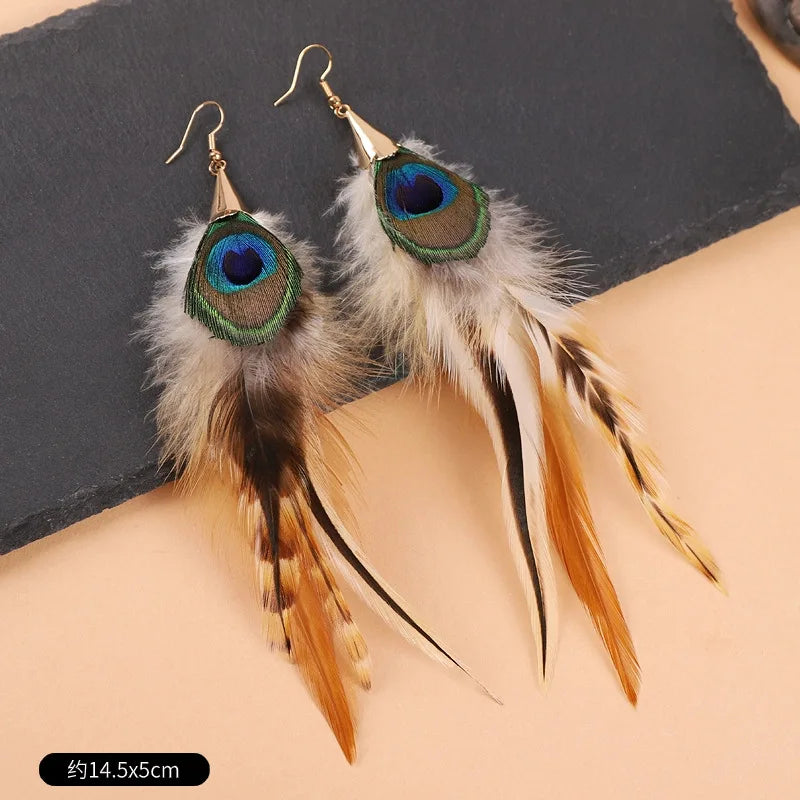 Unique Exaggerate Feather Earrings Creative Feathers Long Earrings Trendy Boho Big Earrings Jewelry Wholesale Custom Packaging