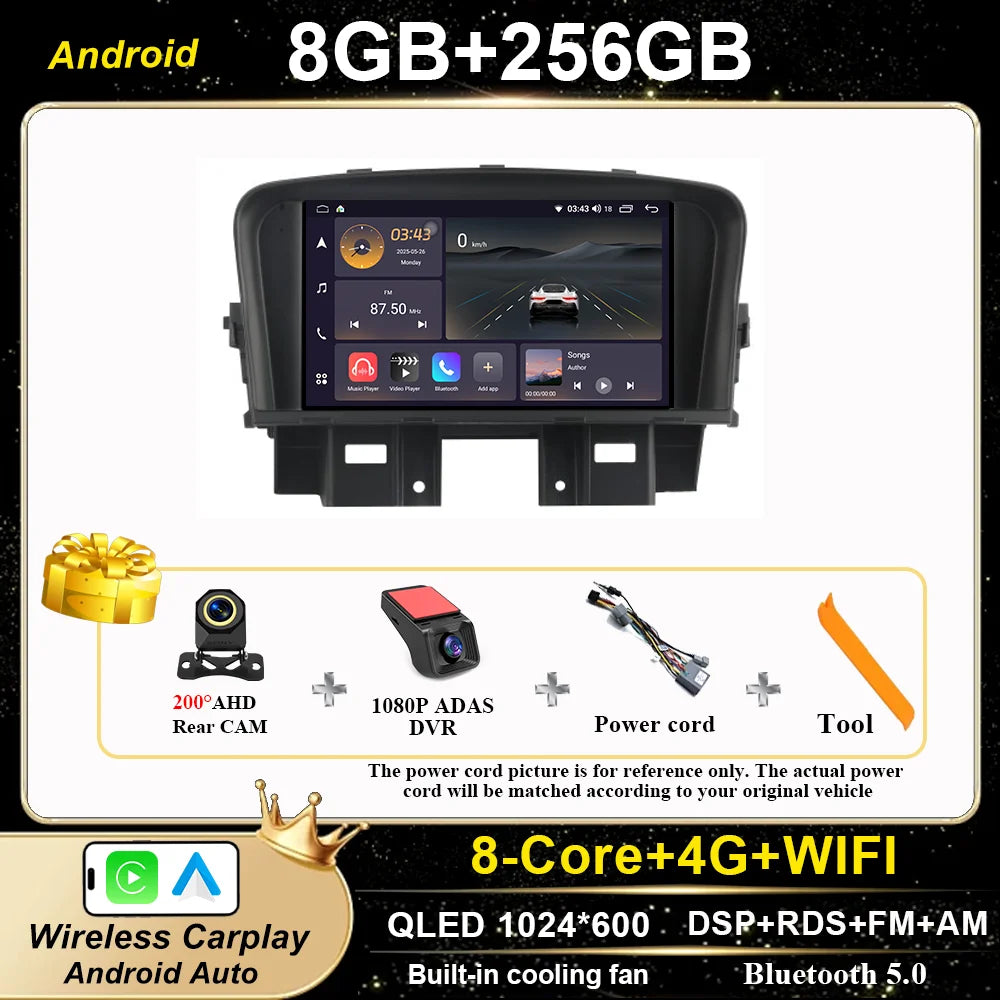 Android Car Stereo for Chevrolet Cruze (2008–2014) — CarPlay, Android Auto, GPS, WiFi, Touchscreen