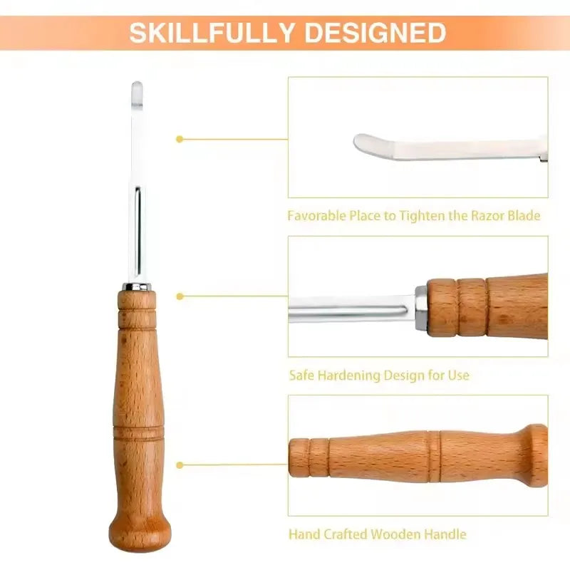Bread Lame with 5 Blades - Curved Dough Scoring Tool, Wood Handle - photo 3