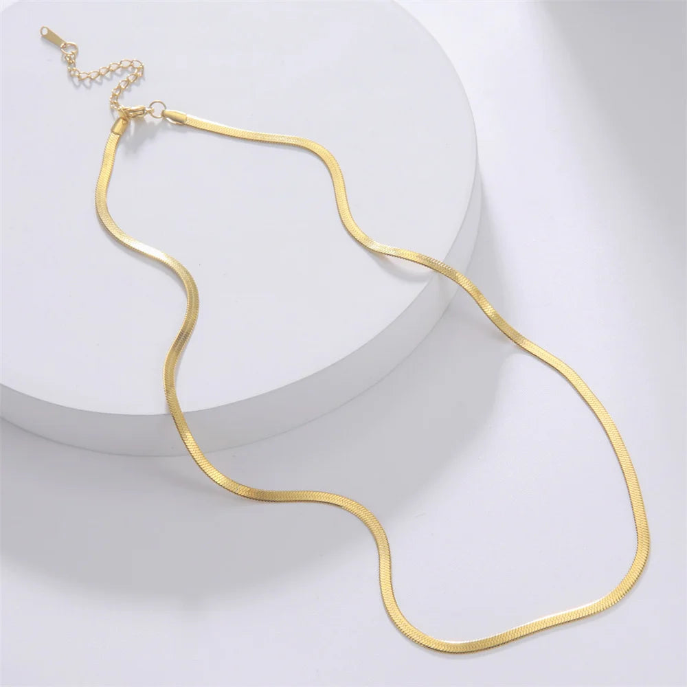 Stainless Steel Snake Chain Necklace — Gold & Silver Herringbone Choker for Women and Men