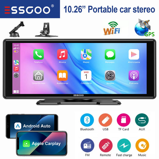 10.26" Portable Car Stereo with Apple CarPlay & Android Auto
