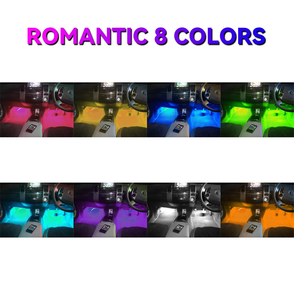 RGB LED Car Interior Ambient Light Strip – 36/48/72 LED Remote & App Music Control | USB or Cigarette Lighter | Atmosphere Foot Light