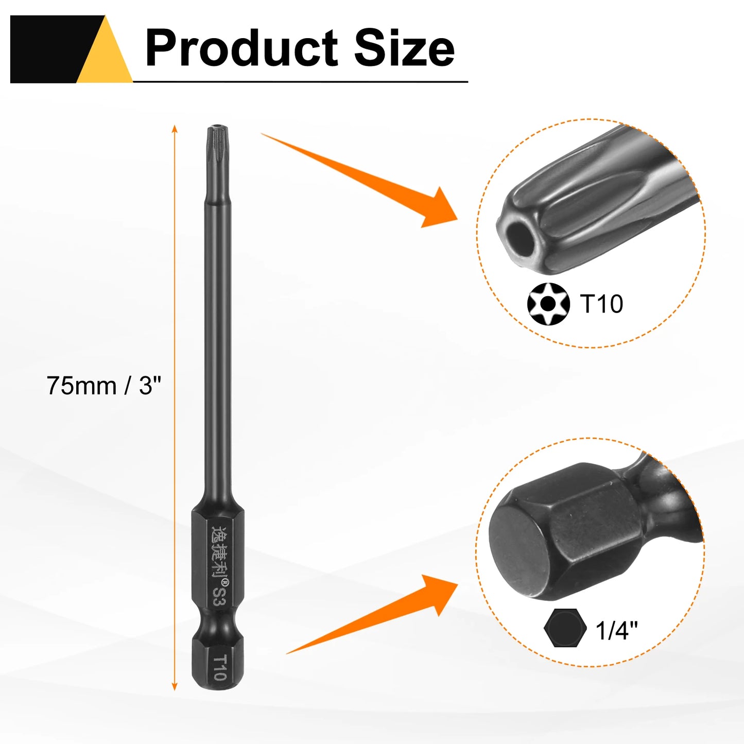 3pcs T6 T7 T8 T9 T10 T15 T20 T25 T27 T30 T40 Torx Screwdriver Bit 1/4" Hex Shank 75mm/100mm Magnetic Tamper Proof Star Hex Bits