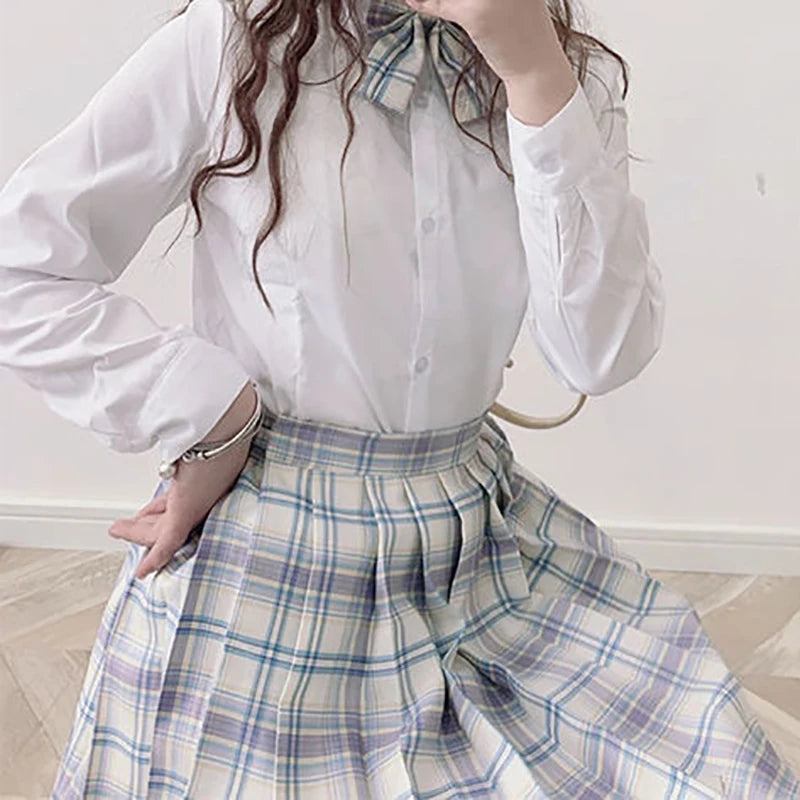 ZOKI Plaid Pleated Mini Skirt – Bow Knot High Waist Preppy Style | Harajuku Aesthetic Women's A-Line Dance Skirt | S-XXL