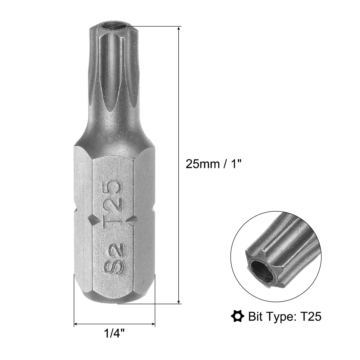 Torx Screwdriver Bits T5 T6 T8 T9 T10 T20 T25 T27 T30 T40 S2 Alloy Steel 1/4 Inch Hex Shank 25mm Magnetic Screw Driver Bit