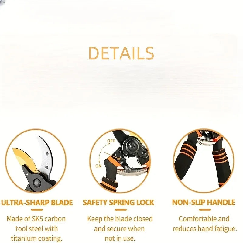 Heavy-Duty Garden Pruning Shears — Anti-Slip Bypass Hand Pruner