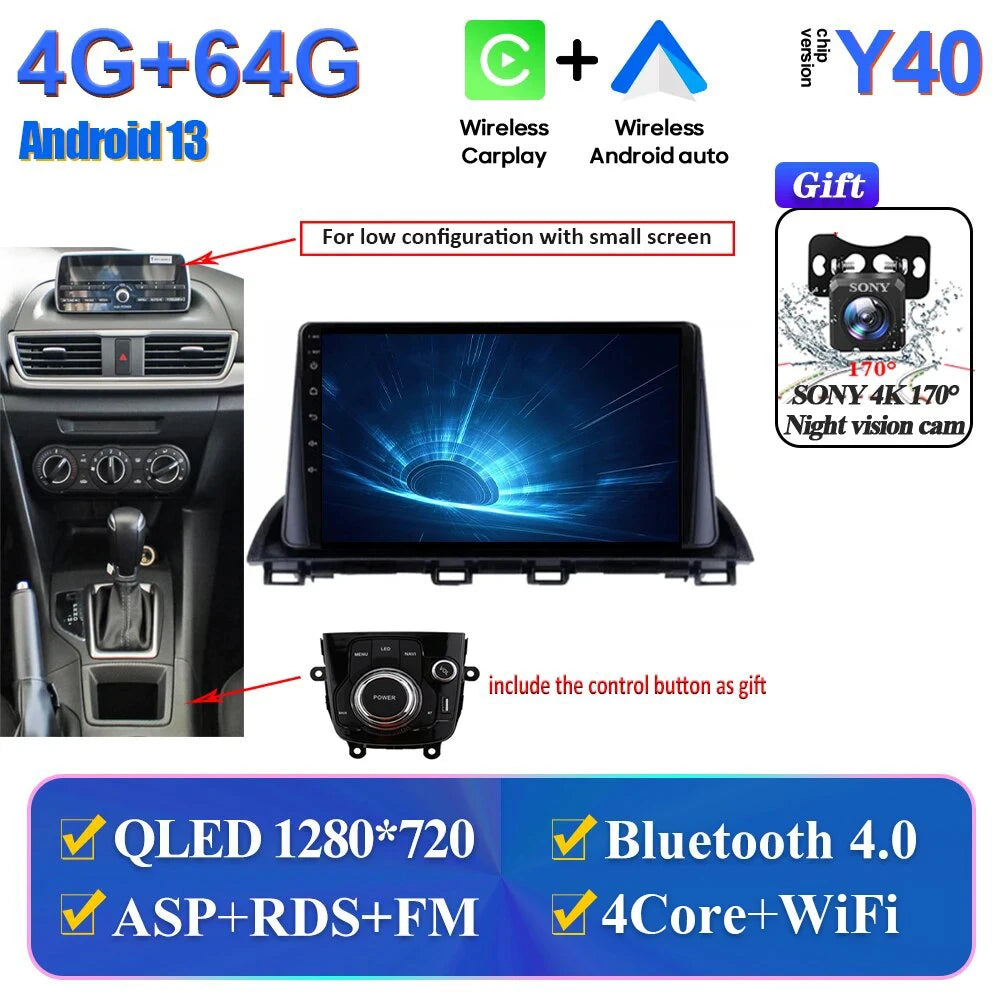 Car Multimedia Android For Mazda 3 Axela 2014-2017 2018 2019 Head Unit Player Navigation GPS Atuo Carplay WIFI 5G No 2din DVD BT