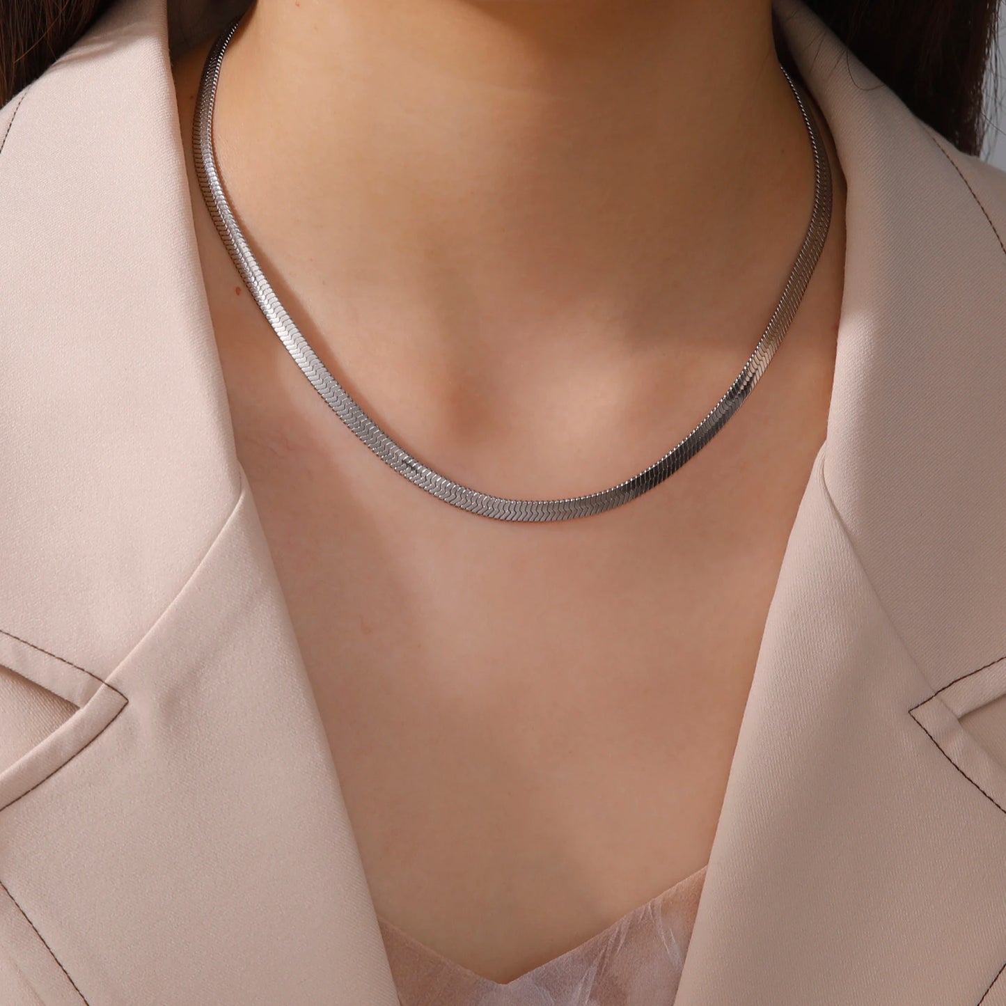 Stainless Steel Snake Chain Necklace — Gold & Silver Herringbone Choker for Women and Men