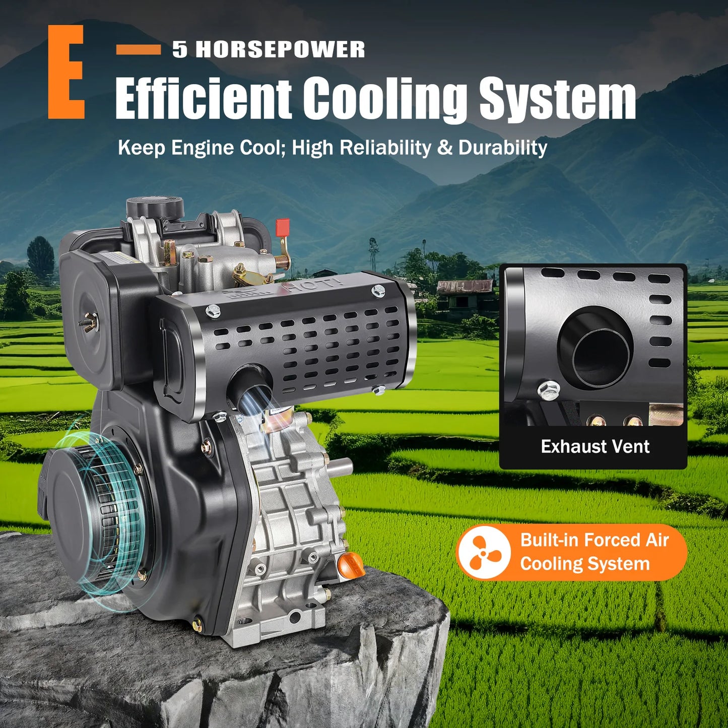 5HP 4 Stroke Diesel Engine 247cc 4.05KW Single Cylinder Air Cooled Hand Start 3600RPM for Water Pumps Generators Micro Tillers