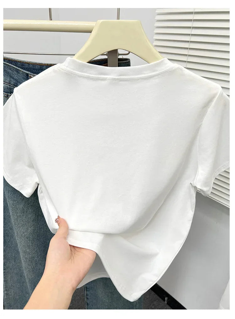 Women's solid short sleeve tee, casual Y2K — view 16 of 20