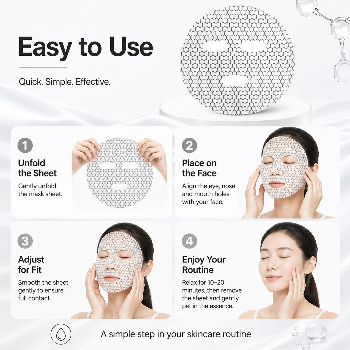 5 PCS Graphene Pattern Facial Mask Sheets, Hexagon Face Mask Sheets, Pre-Cut Lightweight Sheets for Daily Skincare