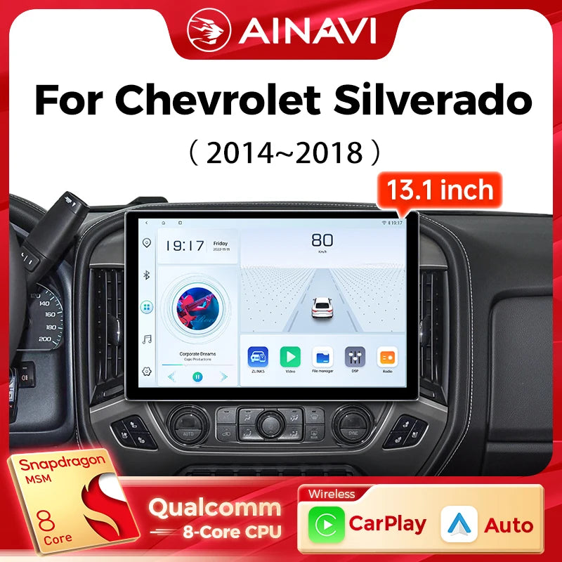 Ainavi 13.1 Inch For Chevrolet Silverado 2014 2015 2016 2017 2018 Car Radio Carplay Android Auto Multimedia Player 4G 2Din HDMI