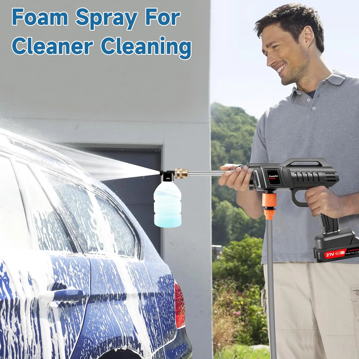 Cordless Car Wash Washer — Portable Cleaner, 2 Batteries & Hose