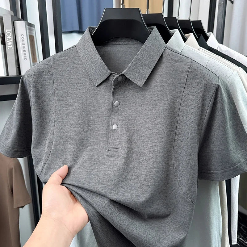 Men's Mesh-Spliced Polo - Breathable Short Sleeve, Casual Lapel