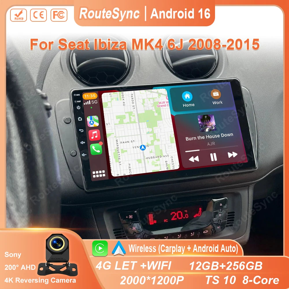 Car Radio For Seat Ibiza MK4 6J 2008-2015 Android Auto CarPlay GPS Navigation Multimedia Bluetooth 4G WIFI Car Head Unit No 2Din