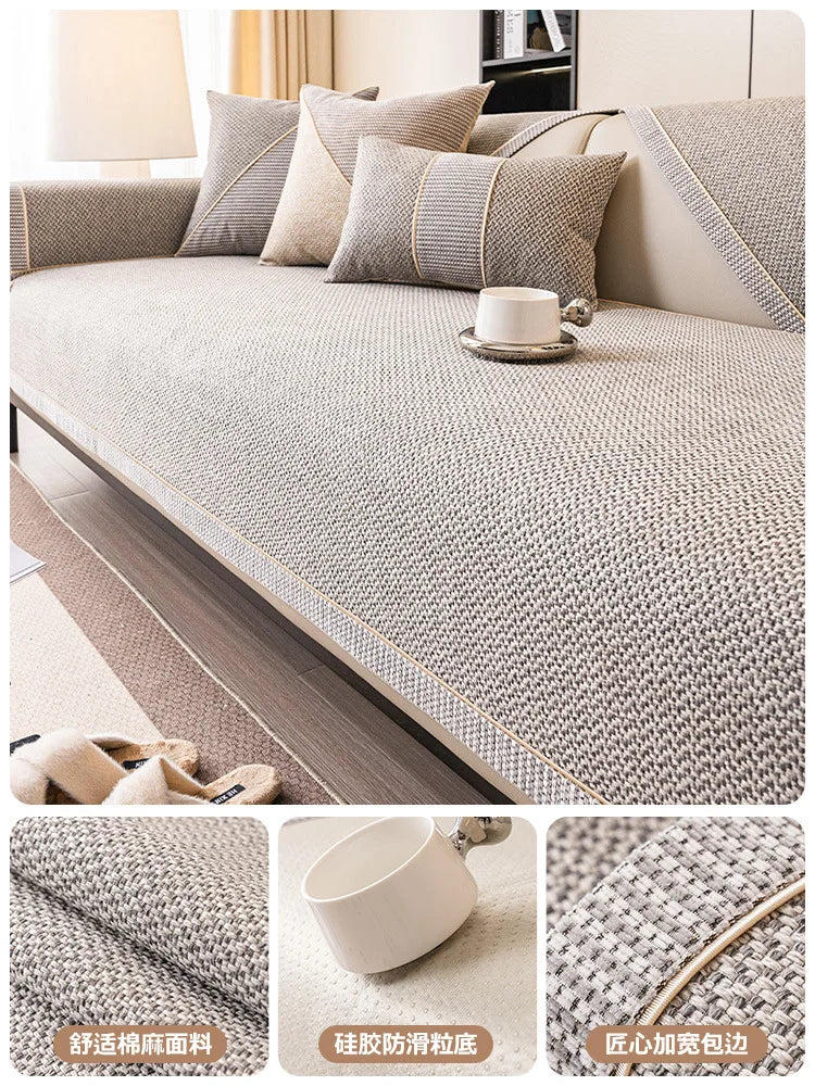 Woven Cotton and Linen Sofa Cushion for All Seasons Universal Non-slip Sofa Cover Cover New 2026 Backrest Cover Cloth Towel