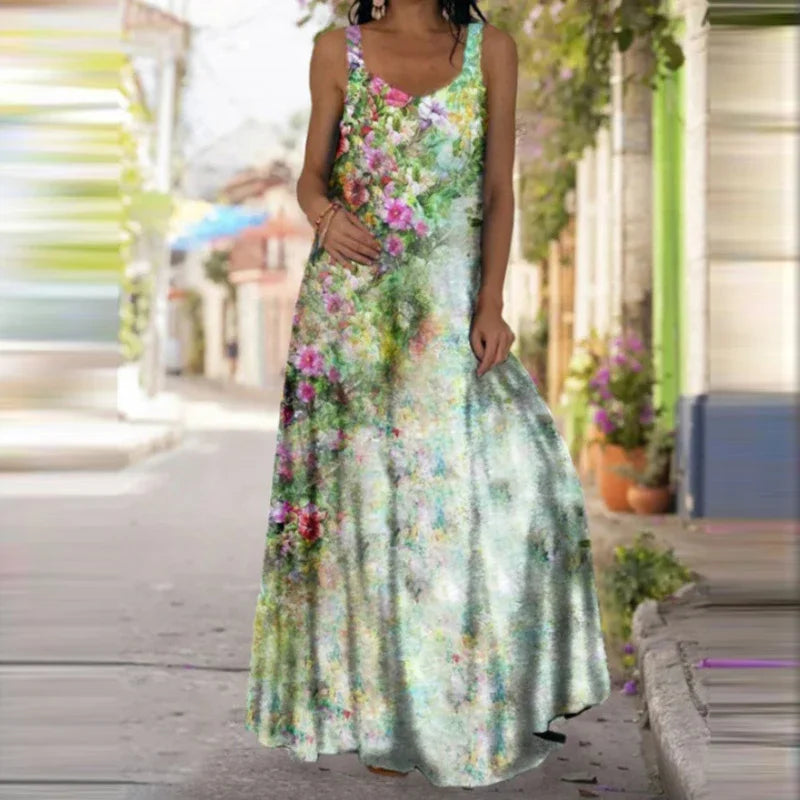 Women's Butterfly-Print Maxi Dress - Sleeveless, Casual Summer