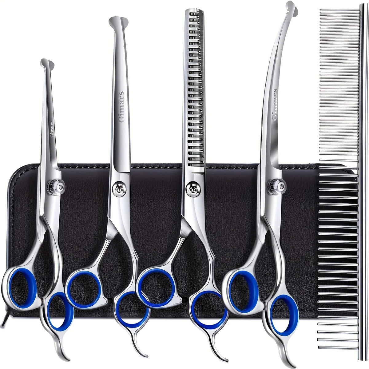 Pet Hair Cutting Scissors Set - Curved, Thinning & Comb