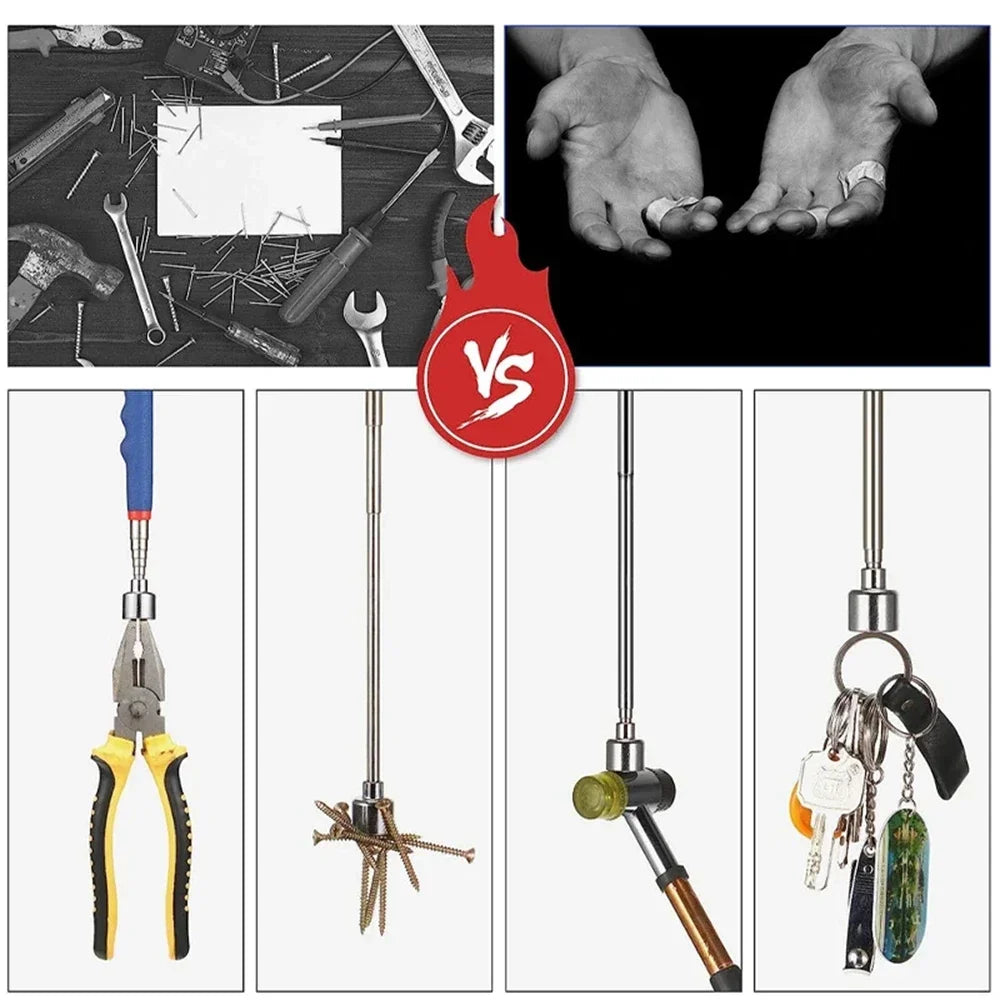 Telescopic Magnetic Pen Extendable Pickup Rod Stick with Light Mini Portable Magnet Pick Up Tool for Picking Up Screws Nut Bol