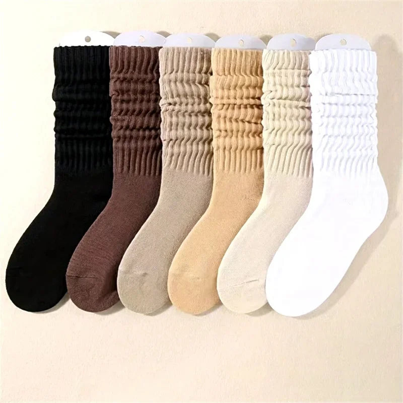 6-Pair Pleated Crew Socks – Soft Casual Cotton-Blend Set