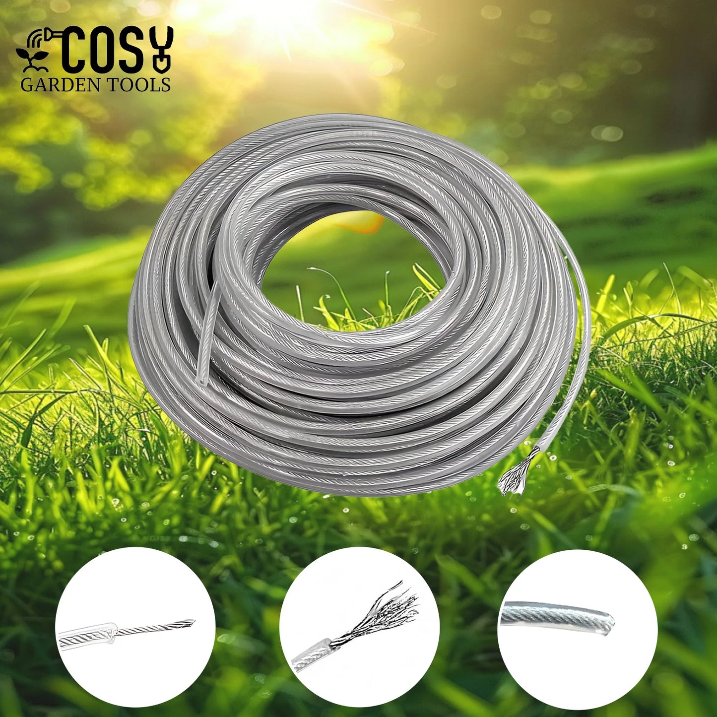 2.0/2.4/2.7/3.0/4.0mm*5/10/15m Grass Trimmer Line Steel Strimmer Line Spiral Brush Cutter Rope Mower Accessories Garden Tool