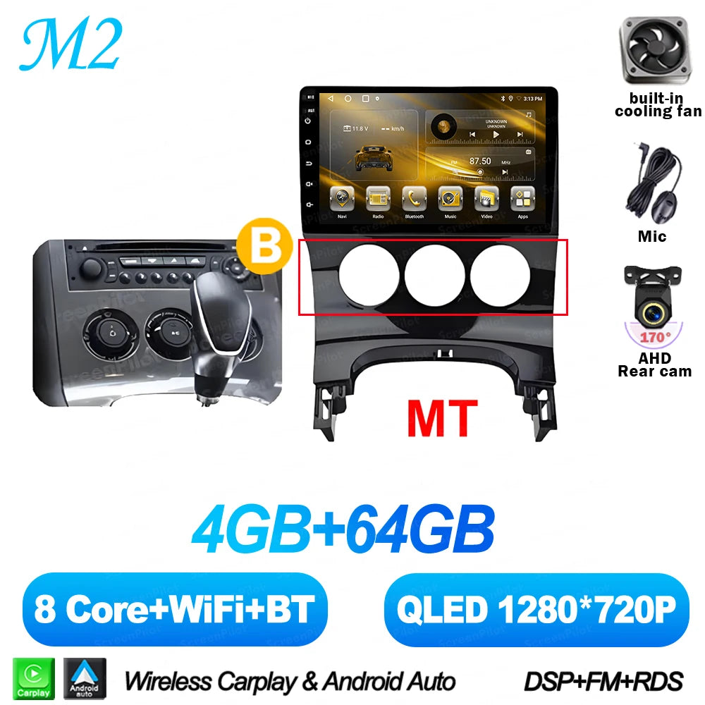 For Peugeot 3008 5008 AT MT 2009 2012-2016 Android 16 Car Radio Multimedia Video Player 2 Din Carplay Bluetooth 8 Core Wifi 4G