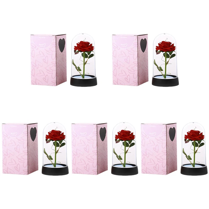 Artificial Rose Flowers Eternal Rose LED Light Foil Flower in Glass Cover Simulation Rose Flower Christmas Teachers' Day Gifts