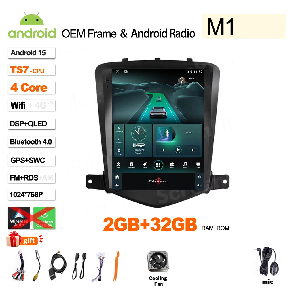 For Chevrolet Cruze J300 2008 - 2012 Android 16 Multimedia Video Player GPS Navigation Wireless Android Auto Touch Screen RDS