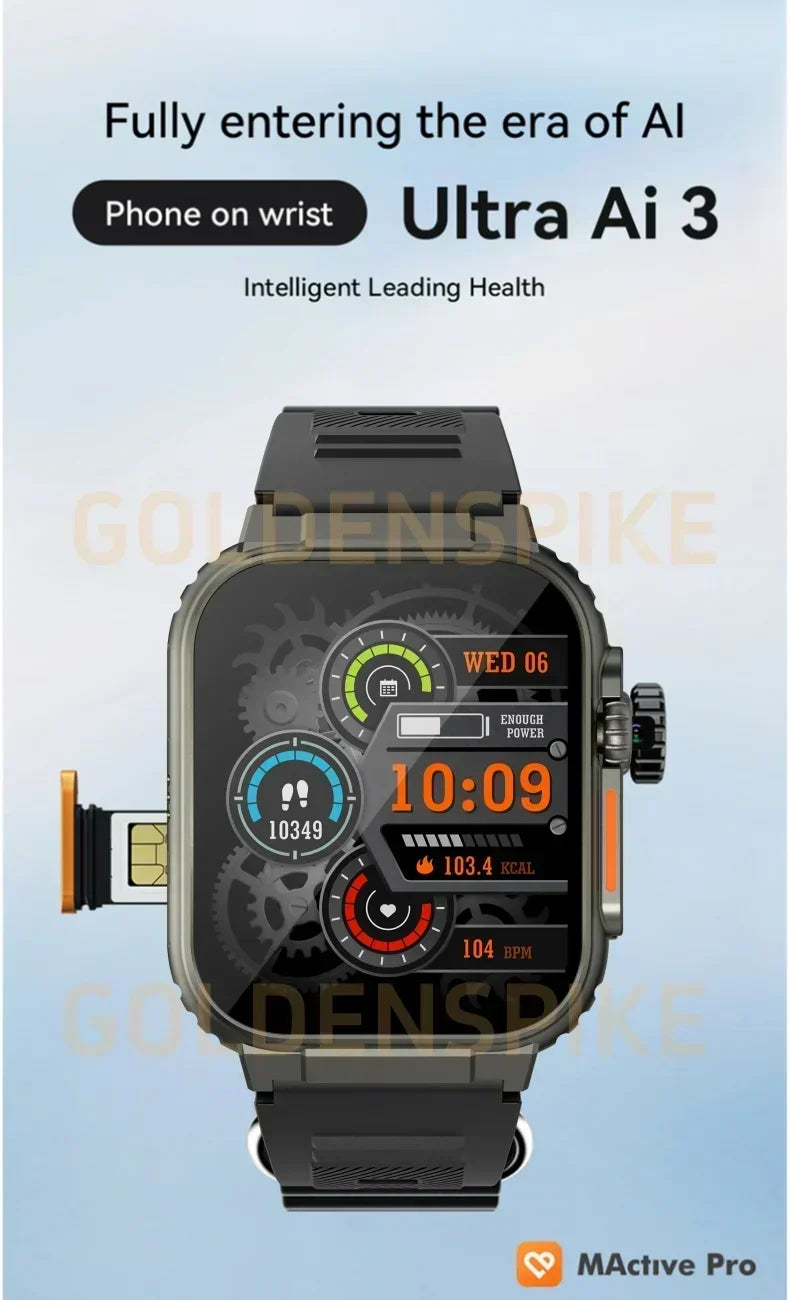 Microwear Ultra Ai3 Smartwatch 5G 180° Rotating Camera Google Play GPS WIFI 2.2inch Amoled HD Display 4G Calling Smartwatch Men