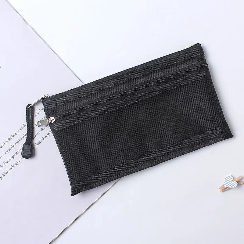 1/3PCS Transparent Zipper Pencil Case Mesh A6 Bills Storage Bag Clear Nylon Makeup Pouch Portable Examination Stationery Bag