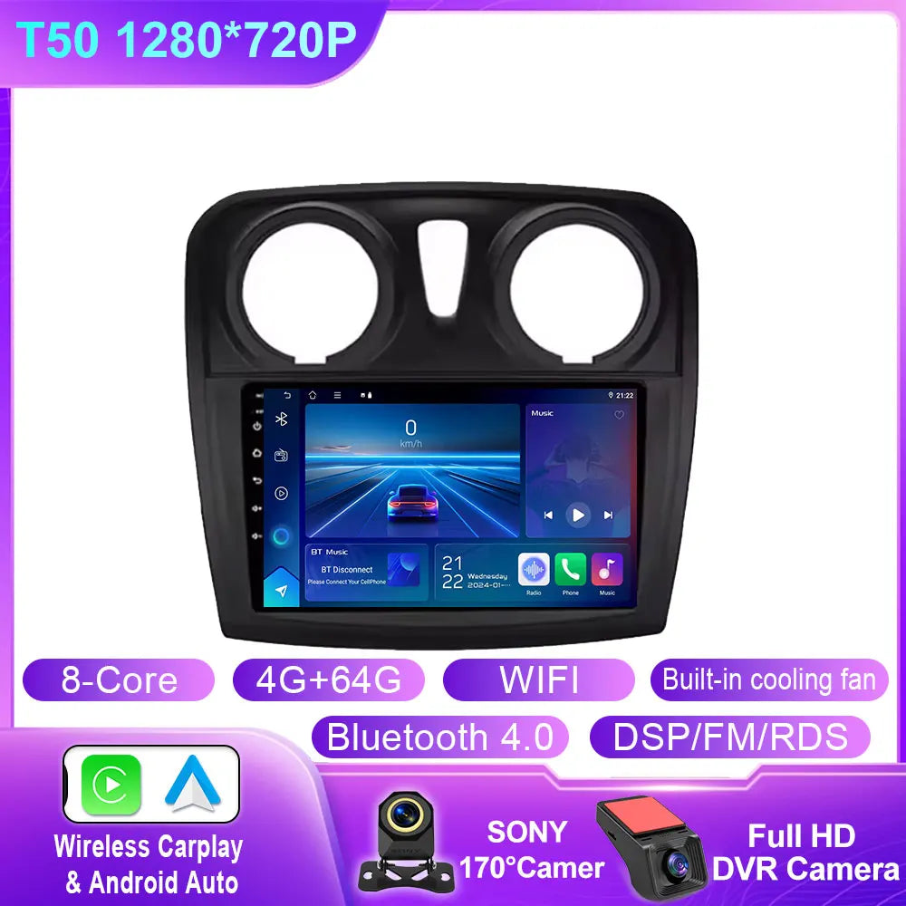 Android 16 Carplay Auto For Renault Logan 2 Sandero 2 2012 - 2016 2017 2018 2019 Car Radio Multimedia Player Stereo GPS WIFI DPS