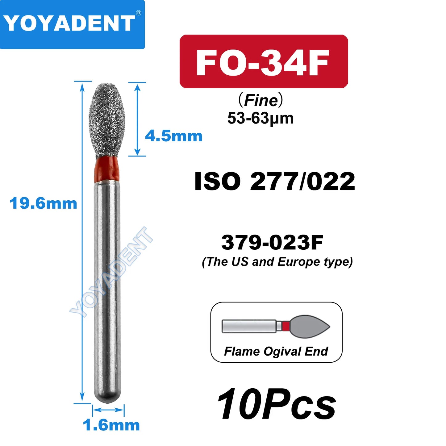 FG Fine Dental Burs Diamond Burs High Speed Turbines Drills Dental Lab Polishing Tools TR/TC/TF/FO/BR/SR/Type 1.6mm 10pcs/Pack