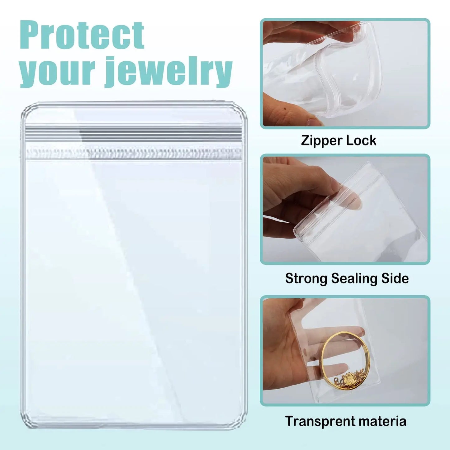 100PCS Clear PVC Jewelry Zip Bags – Self-Sealing Storage Bags for Rings, Earrings & Bracelets | 7 Sizes