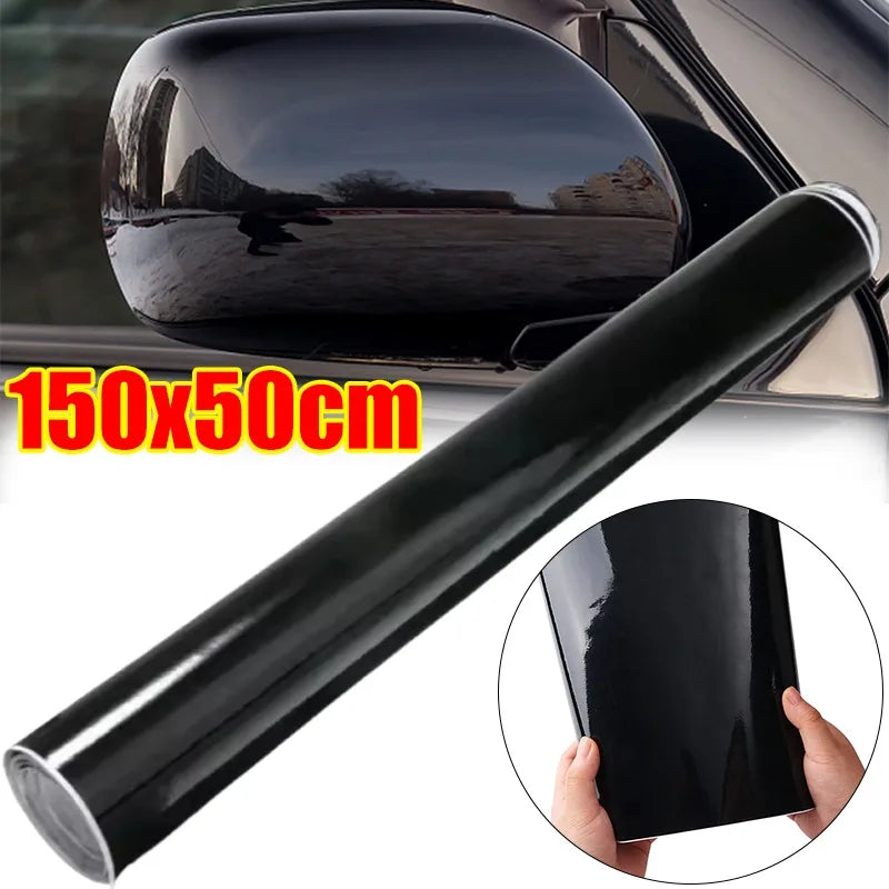 Automotive High Gloss Vinyl Wrap Grade PVC Black with Removable Adhesive for Car Roof Body Custom Paint Protection Film 150*50cm