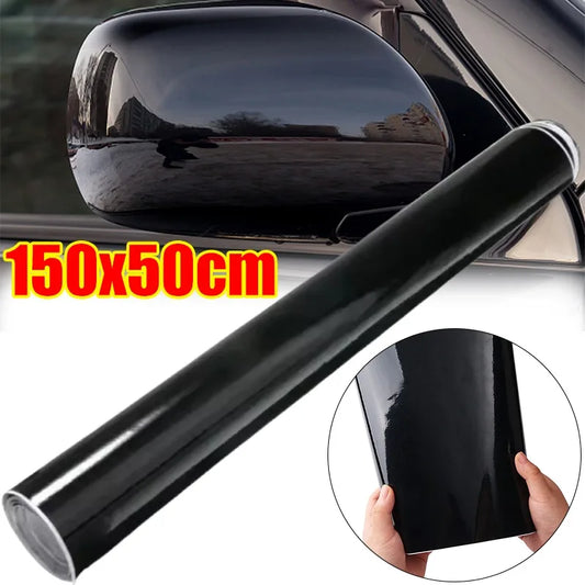 Automotive High Gloss Vinyl Wrap Grade PVC Black with Removable Adhesive for Car Roof Body Custom Paint Protection Film 150*50cm