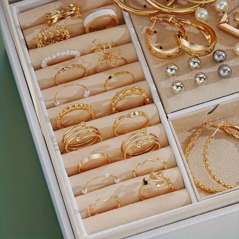 86-Piece Boho Jewelry Set – Pearl Earrings, Rings & More