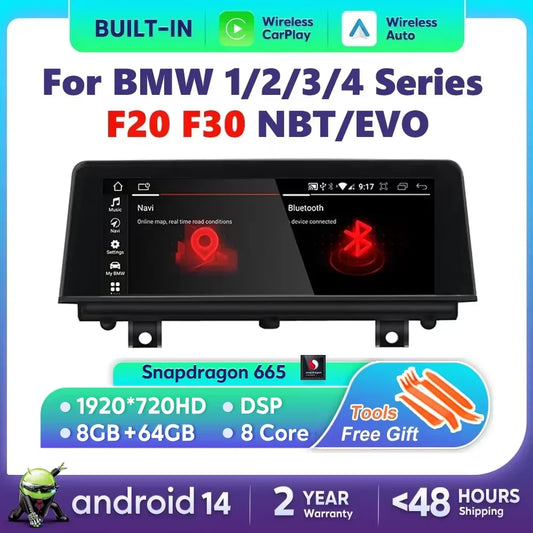 Wireless CarPlay & Android Auto Screen, Compatible with BMW F20 F21 F22 F30 F31 F32 F33 F34 F36 NBT EVO